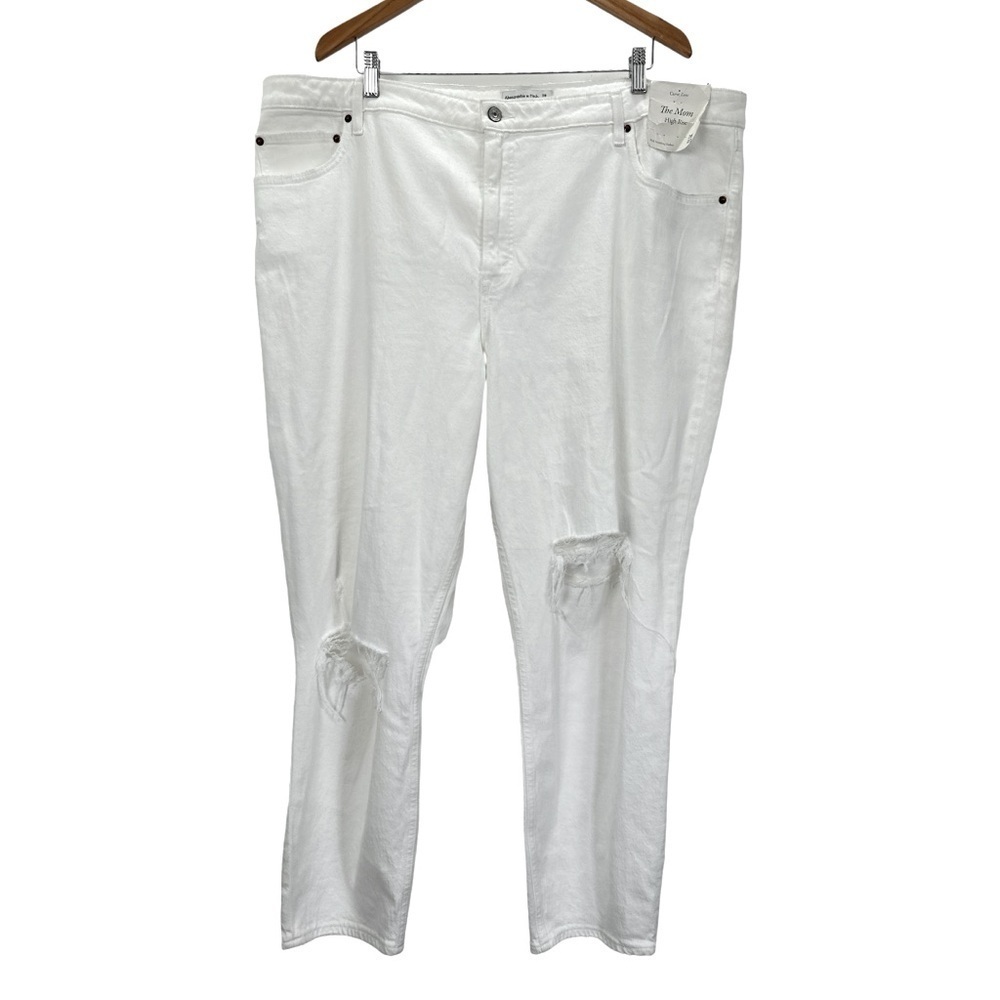 Abercrombie & Fitch The Mom High Rise Jeans Curve Love White Distressed